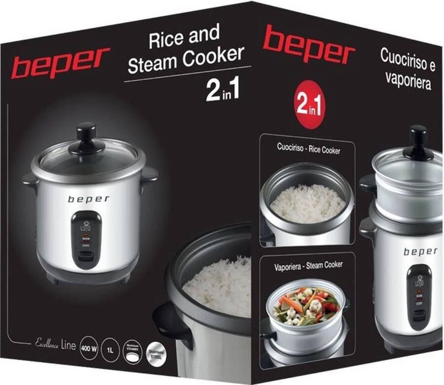 Beper 90.550 Rijstkoker en Groentestomer Stomen en koken Aluminium Rijstkoker Groentestomer Elektrische rijstkoker Stoomkoker Multi cooker