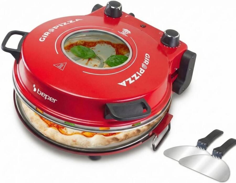 Beper Pizzaoven Elektrisch 1200W Pizzamaker tot 400°C Vuurvaste Steen 31cm Timer voor Verse en Diepvriespizza