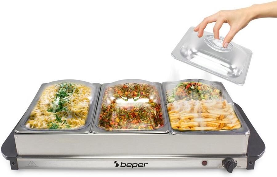 Beper Warmhoudplaat Buffet Warmer Chafing Dish Rechaud Elektrisch 2x2.4L & 2x1.1L Roestvrij Staal - Foto 2