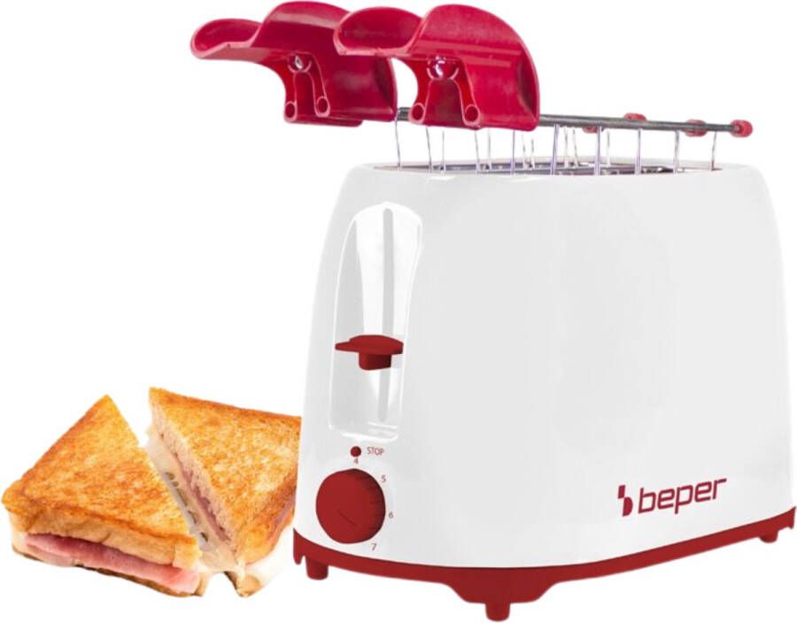 Beper Broodrooster Toaster 7 Roosterniveaus 2 Sleuven Broodrooster met Tostiklemmen Wit - Foto 2