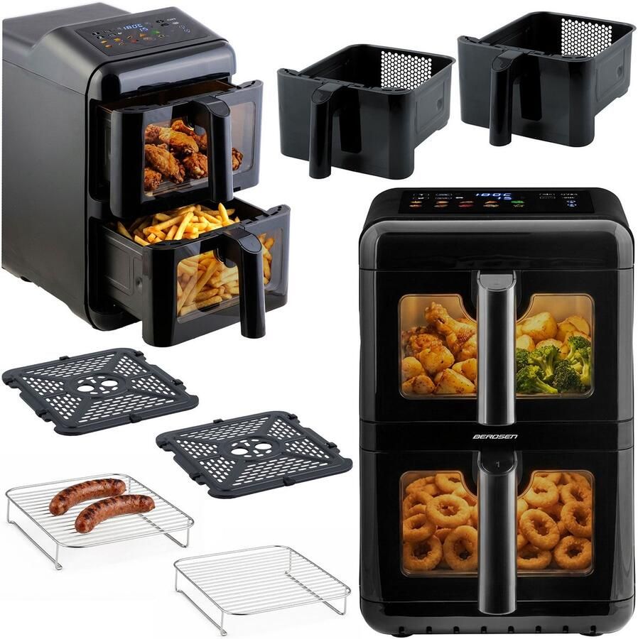 Berdsen BD-663 Serie Dubbele Heteluchtfriteuse 11.6L 3000W Zwart Zilver