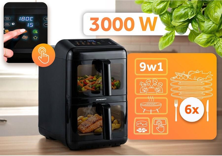 Berdsen BD-663 Serie Dubbele Heteluchtfriteuse 11.6L 3000W Zwart Zilver