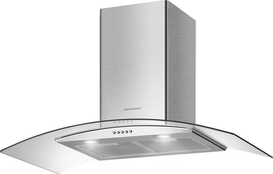 Berdsen BT-223 Schouwafzuigkap 90 cm RVS & Gebogen Glas Energieklasse B