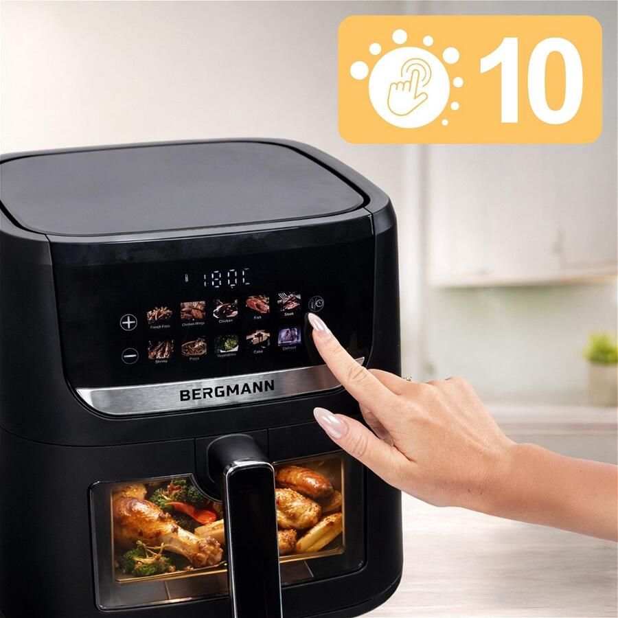 Bergmann YI Air Fryer 8L Capaciteit 1750W Vetvrij frituren Inclusief Receptenboek
