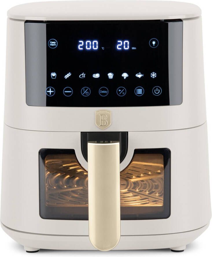 Berlinger Haus Airfryer XL 5L 1400W Heteluchtfriteuse 50ºC tot 200ºC Met kijkvenster 8 Kookprogramma's Creme