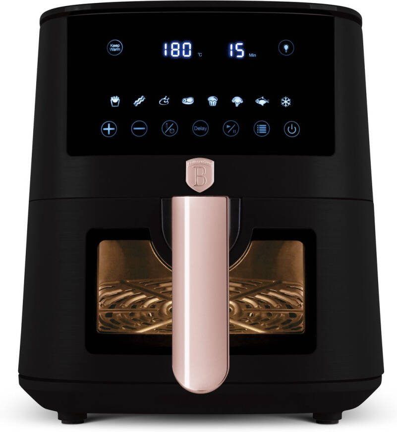 Berlinger Haus Airfryer XL 5L 1400W Heteluchtfriteuse 50ºC tot 200ºC Met kijkvenster 8 Kookprogramma's Zwart Rose Goud