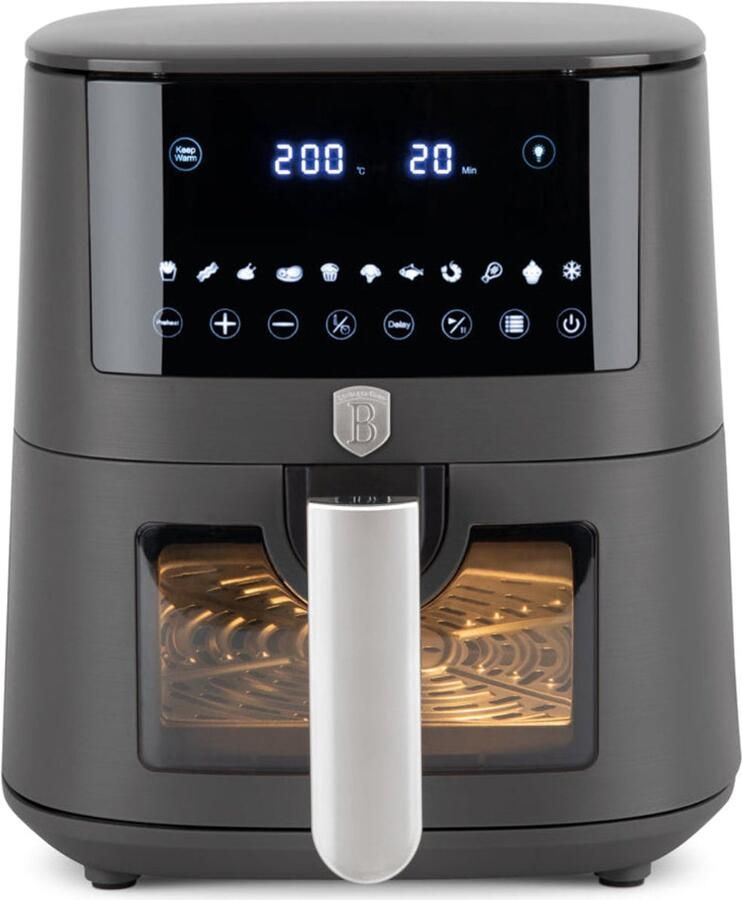Berlinger Haus Airfryer XXXL Mat Antraciet met Kijkvenster 8 Liter 1650W