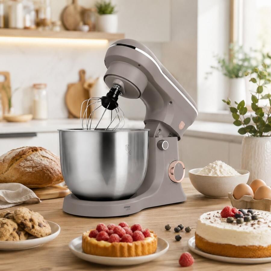Berlinger Haus Keukenmachine 1300W – Krachtige Mixer met 5L RVS Mengkom – 6 Snelheidsstanden – Pulsefunctie – Matt Taupe