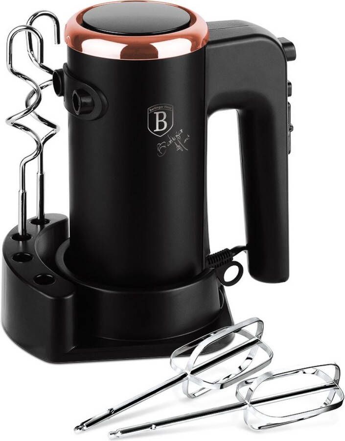 Berlinger Haus Handmixer 300W 5 snelheden en Turbofunctie Mixer met Deeghaken Gardes Krachtig en Compact Zwart