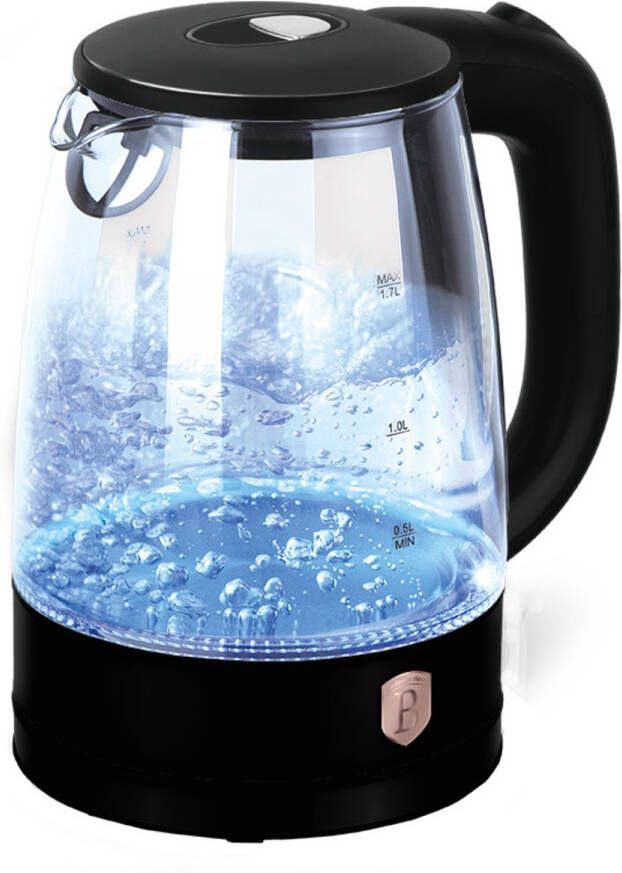 Berlinger Haus Waterkoker Glas Elektrisch 1 7L Retro met LED 2200W Glazen Waterkoker Zwart Rose Goud