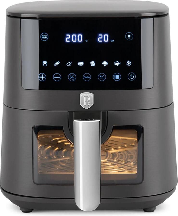 BerlingerHaus Airfryer XL Mat Antraciet met Kijkvenster 5 Liter 1400W
