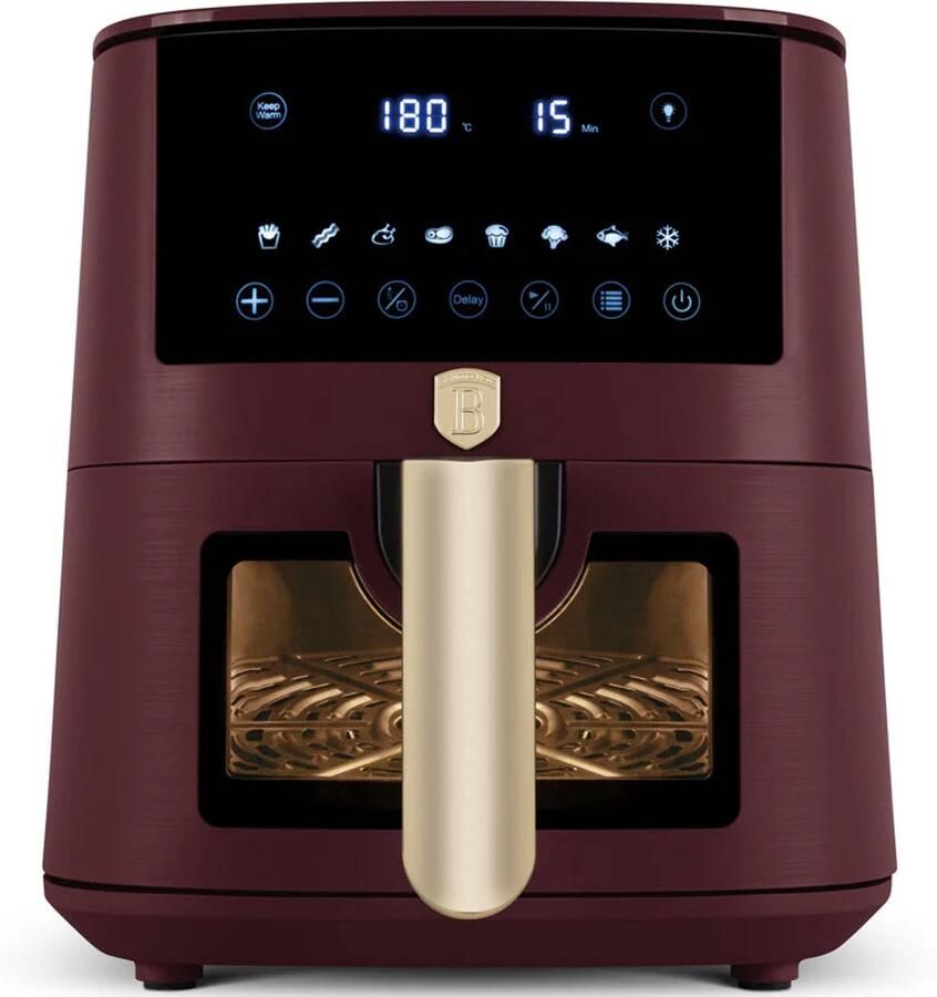 BerlingerHaus Airfryer XL Mat Bordeaux met Kijkvenster 5 Liter 1400W