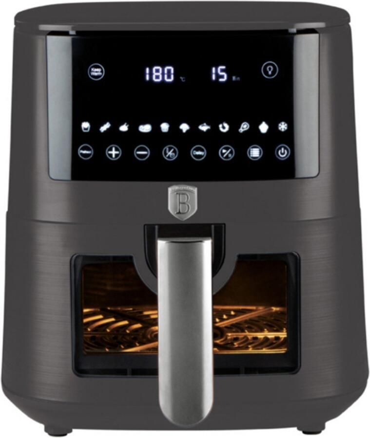 BerlingerHaus Airfryer XXXL Mat Antraciet met Kijkvenster 8 Liter 1650W