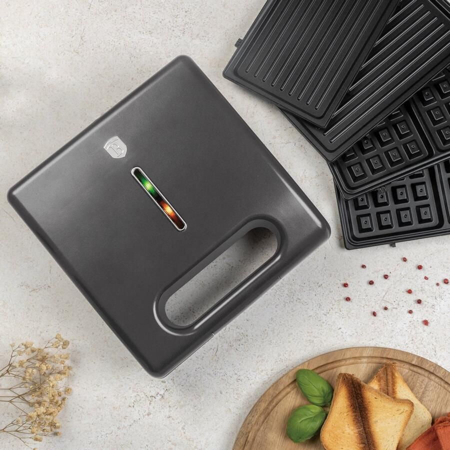 BerlingerHaus Tosti-ijzer 3-in-1 Mat Antraciet Uitneembare Platen Wafel & Grill 780W