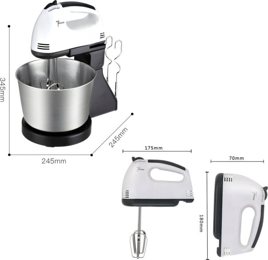 Beroli Retoo Handmixer elektrische handmixer eierrager 100 W 220 V 7 standen licht stil handmixer turboknop roermixer roerder snelheidsschakelaar kneedhaak wit zilver