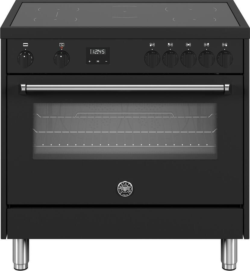 Bertazzoni La Germania Bertazzoni MPL95I1ENNT Inductie Fornuis 90 cm Mat Zwart 5 Kookzones Bridgezone Draaispit 117L Oven