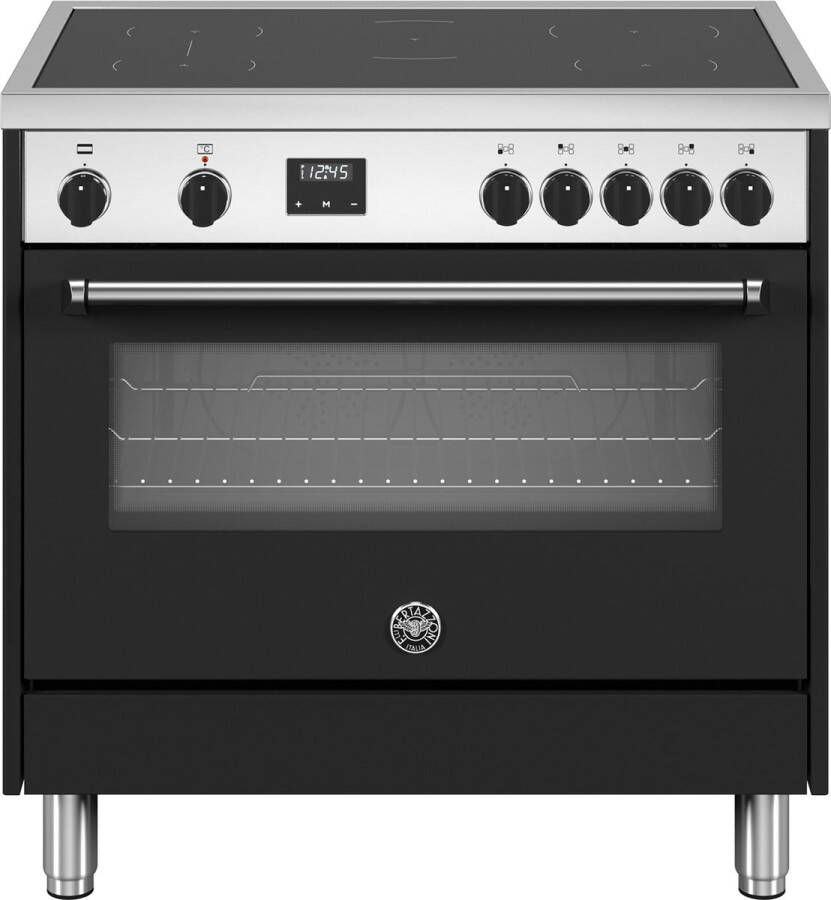 Bertazzoni La Germania Bertazzoni MPL95I1ENEC Inductie Fornuis 90 cm 5 Kookzones Bridgezone 117L Multifunctionele Oven Zwart RVS