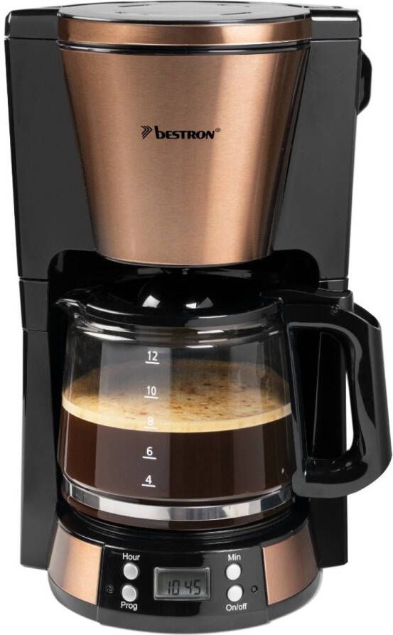 Bestron ACM800CO Koffiezetapparaat – 1 5L – 12 Koppen – Programmeerbare Timer – Warmhoudplaat – Permanentfilter – 1000W – Koper