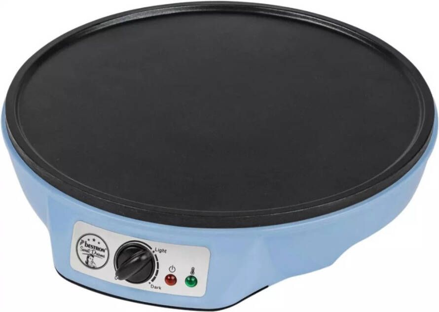 Bestron Crepe Maker voor crepes met Ø 30cm pannenkoekenmaker incl. deegverdeler & crêpeskeerder met antiaanbaklaag & indicatielampje 1000 Watt blauw