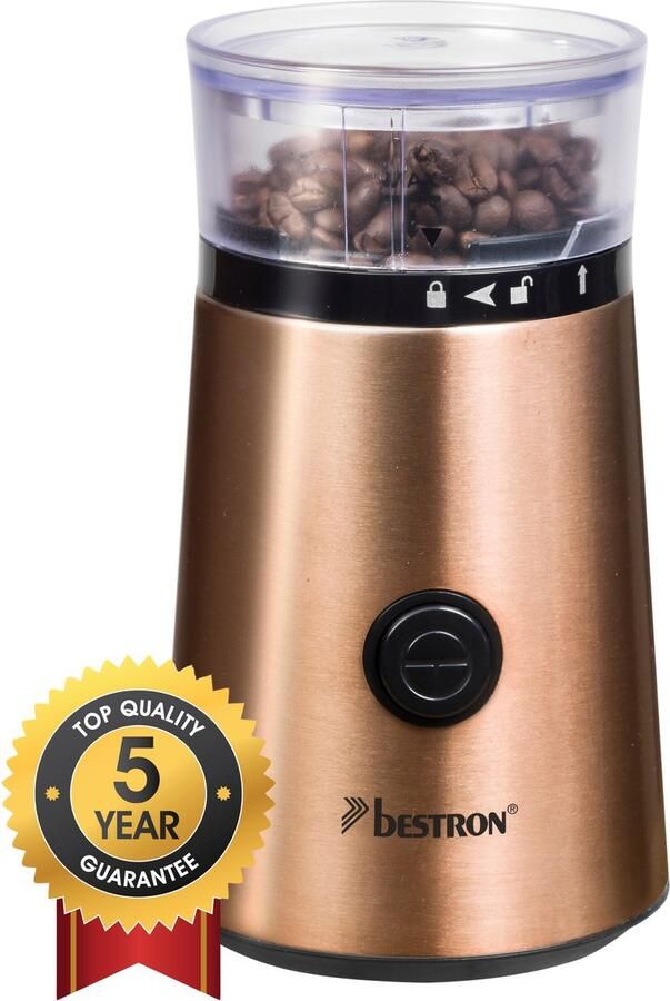Bestron ACG1000CO Elektrische Koffiemolen â€“ 150W â€“ RVS Messen â€“ 50 g Capaciteit â€“ Koperkleur â€“ Voor Koffiebonen & Kruiden 5 jaar garantie - Foto 2