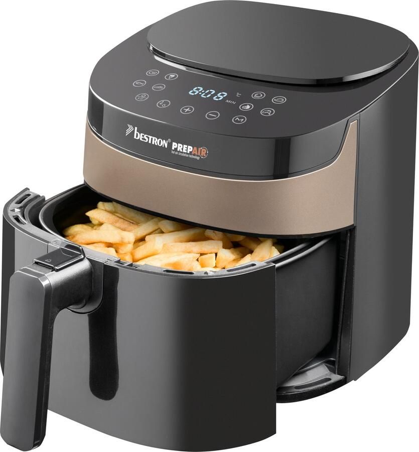 Bestron Airfryer digitale Heleluchtfriteuse met PrepAir -Technologie Sensor-touchdisplay met 8 voorgeïnstalleerde programma's 4 liter inhoud inclusief kookboek Satin Collection Beige