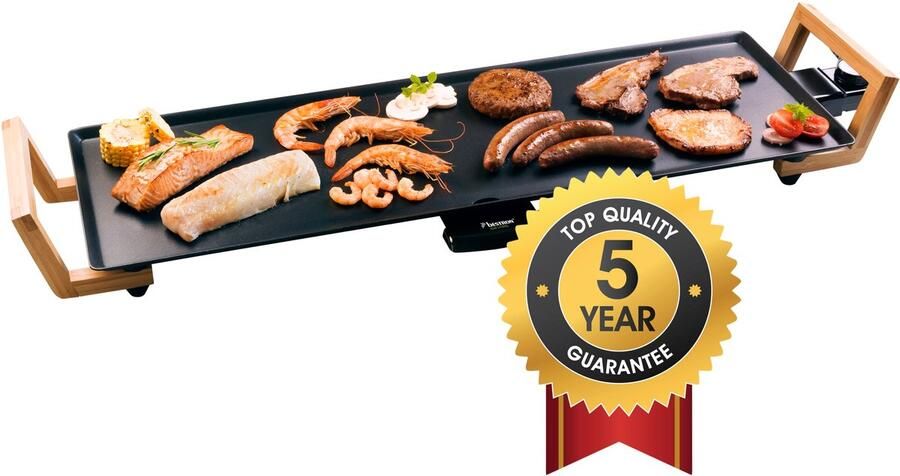 Bestron elektrische XL Grillplaat voor 6 Personen Teppanyaki Bakplaat met antiaanbaklaag & bamboe handgrepen in aziatisch design 1800W zwart - Foto 2