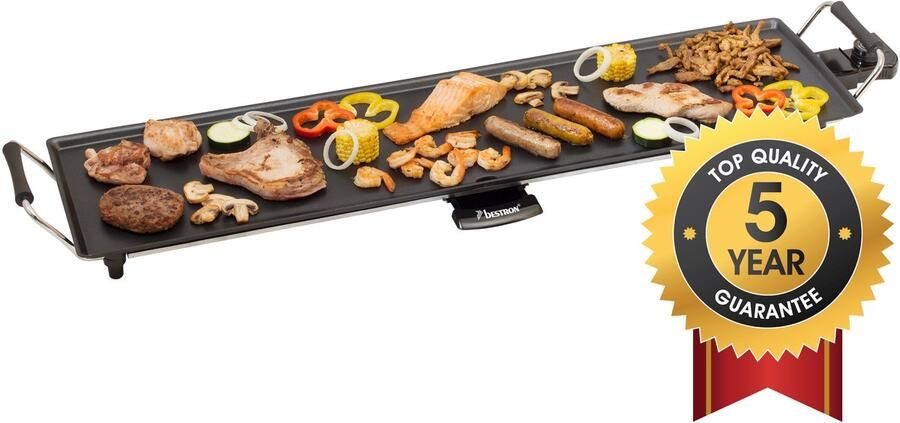 Bestron XXL Teppanyaki Bakplaat voor 8 Personen Tafelgrill electrisch met antiaanbaklaag Grillplaat met 1800W zwart