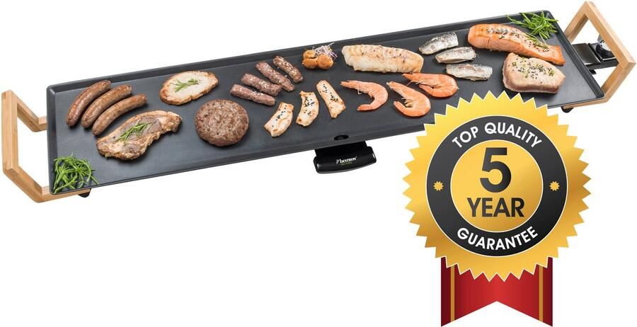 Bestron elektrische XXL Grillplaat voor 8 Personen Teppanyaki Bakplaat met antiaanbaklaag & bamboe handgrepen in aziatisch design 1800W zwart - Foto 2