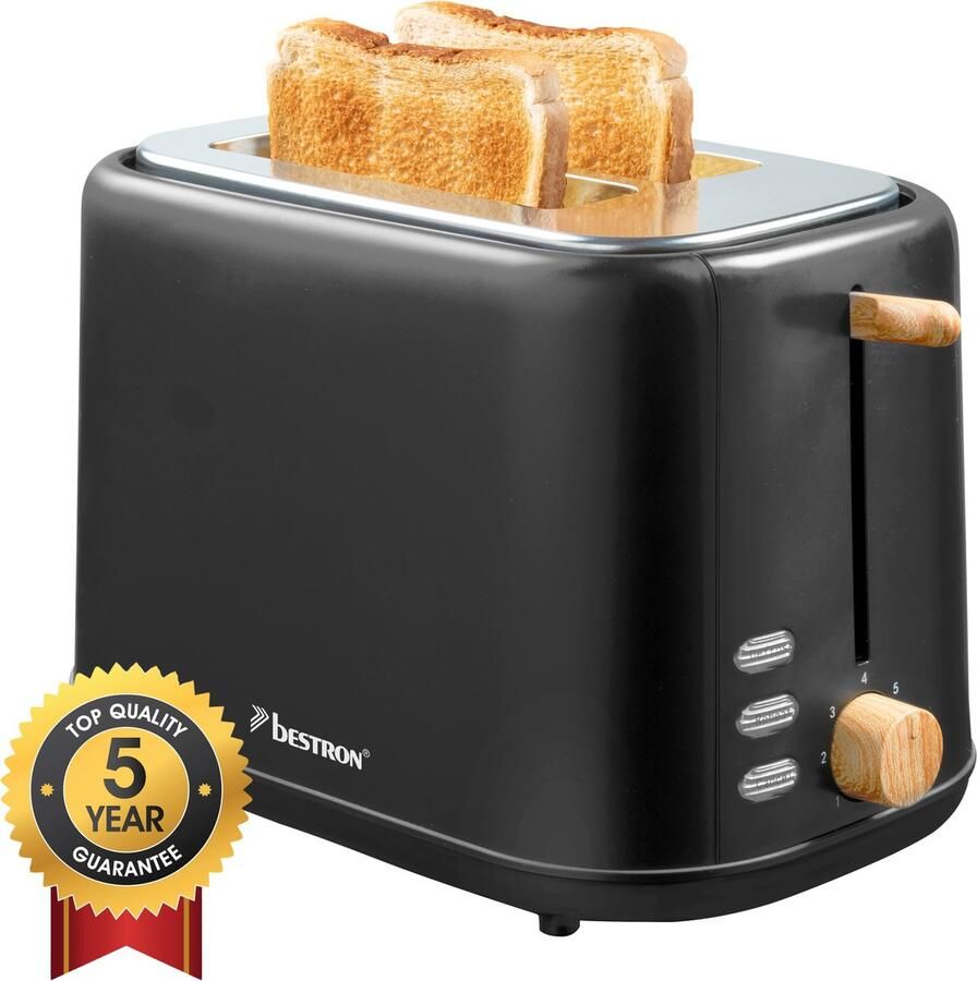 Bestron Broodrooster voor 2 sneden brood incl. broodjesopzet 7 bruiningsniveaus & kruimellade 800 Watt ATO850BW zwart hout - Foto 2