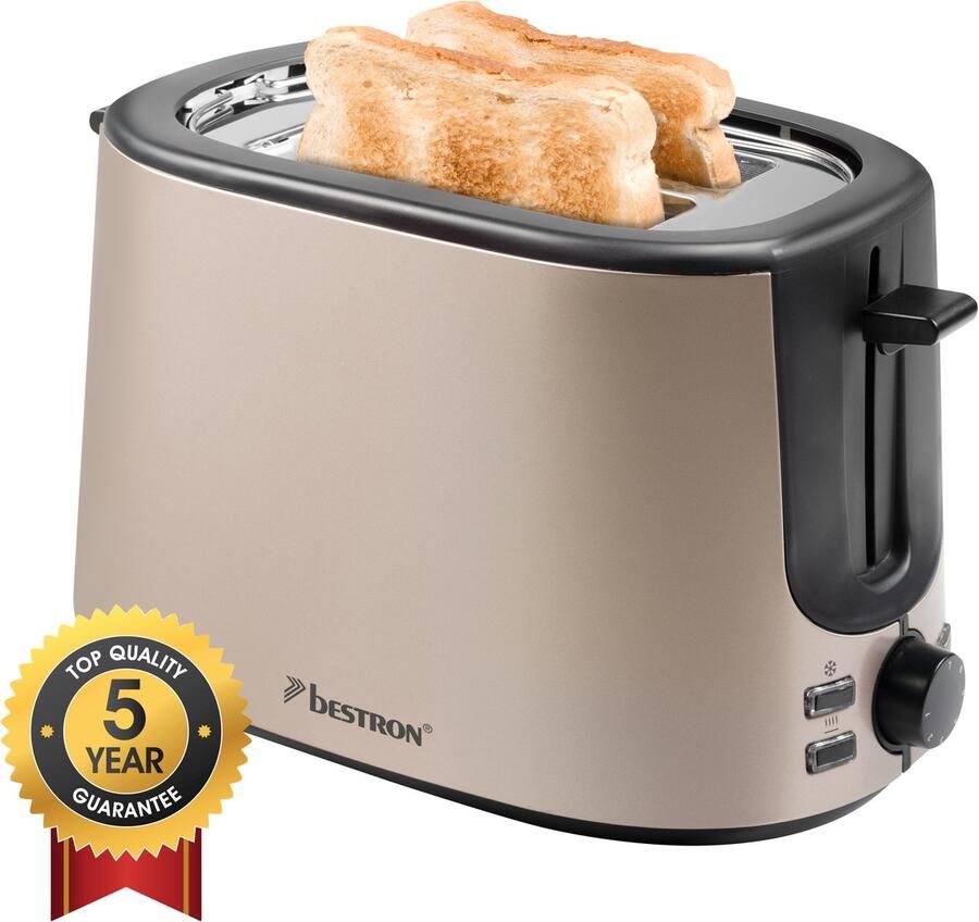Bestron Broodrooster voor 2 sneden Brood incl. broodjesopzet 7 bruiningsniveaus & kruimellade 1000W ATS1000SAT lichtbeige
