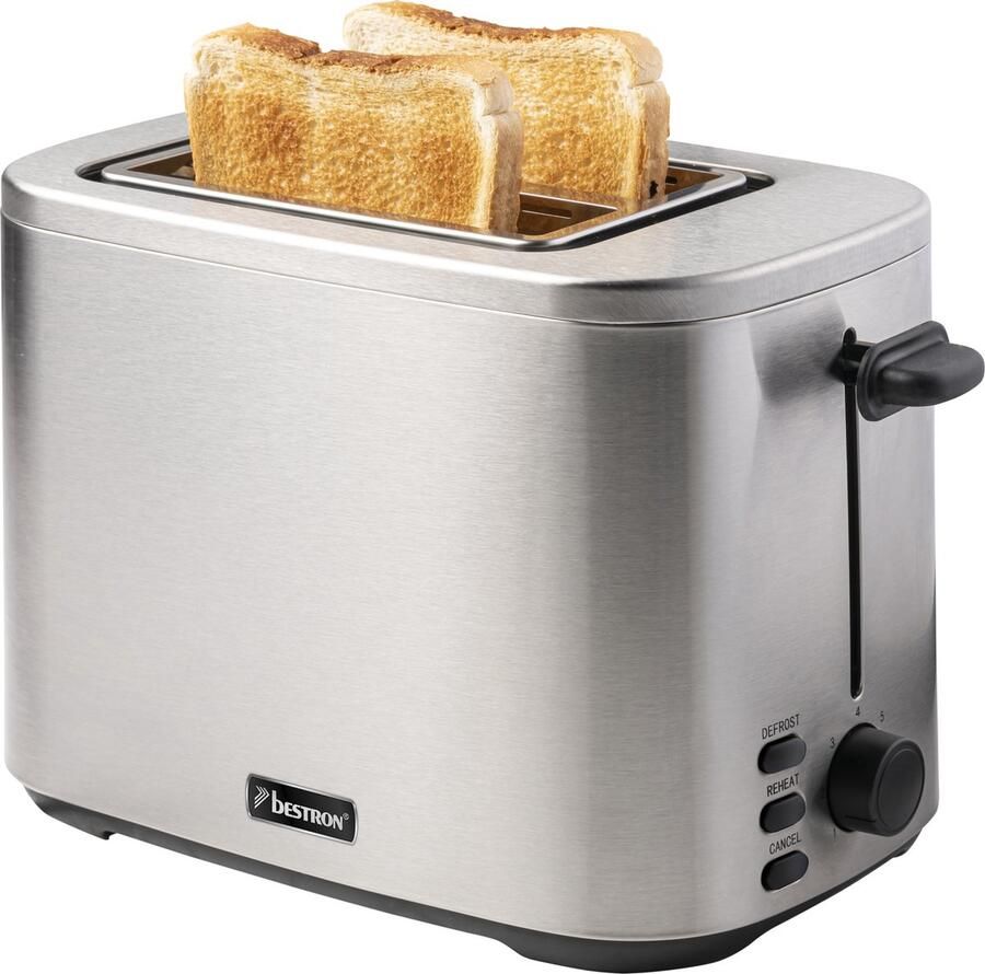 Bestron broodrooster voor 2 sneden Brood incl. broodjesopzet 7 bruiningsniveaus & kruimellade 800 Watt roestvrijstalen ontwerp zilver - Foto 2
