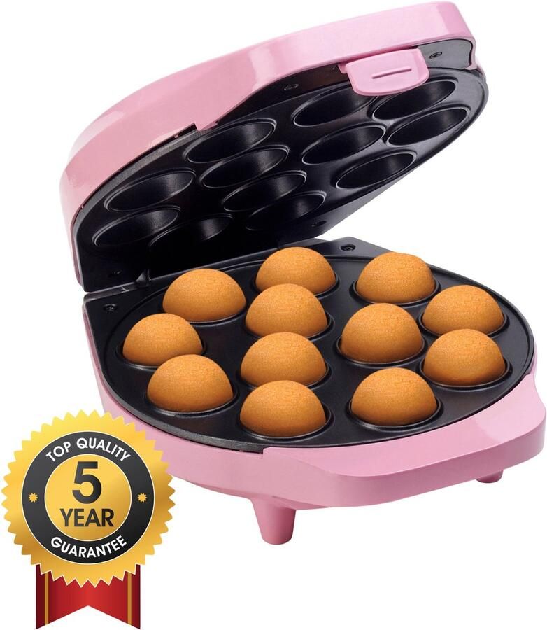 Bestron Cake Pop Maker Wafelijzer voor 12 Cake Pops inclusief Cake Pop Butler 12 Stokjes & Vork met antiaanbaklaag & indicatielampje 700W roze - Foto 3