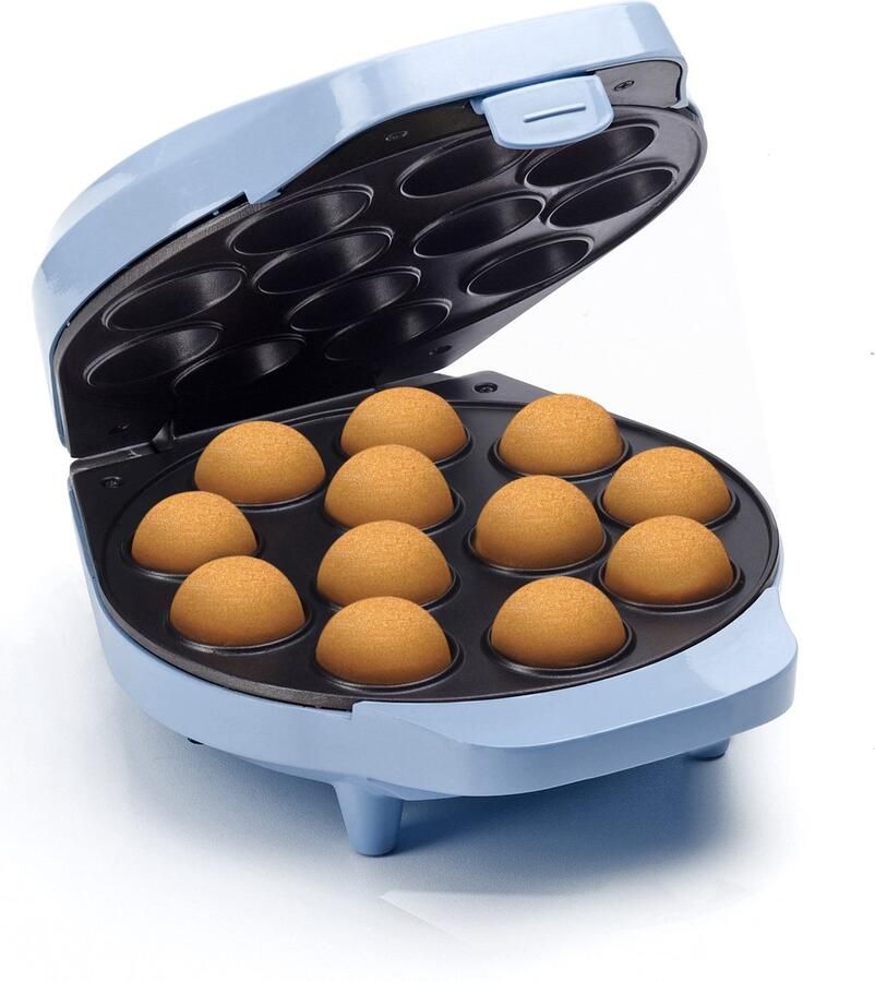 Bestron Cake Pop Maker Wafelijzer voor 12 Cake Pops inclusief Cake Pop Butler 12 Stokjes & Vork met antiaanbaklaag & indicatielampje 700W blauw