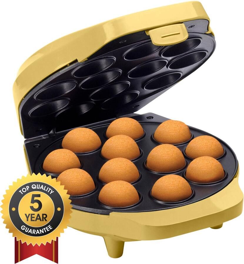 Bestron Cake Pop Maker Wafelijzer voor 12 Cake Pops inclusief Cake Pop Butler 12 Stokjes & Vork met antiaanbaklaag & indicatielampje 700W geel - Foto 2