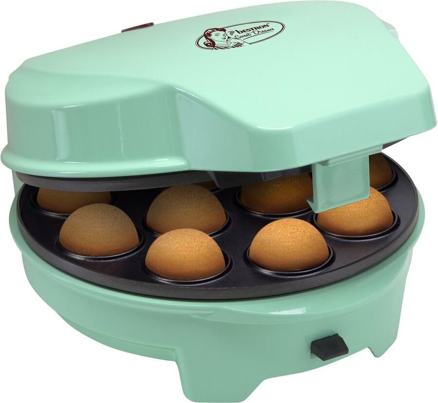 Bestron 3-in-1 cakemaker in retro-design met 3 verwisselbare bakplaten: donut- hartenwafel- en cakepopmaker met indicatielampje & antiaanbaklaag 700 watt mint - Foto 2
