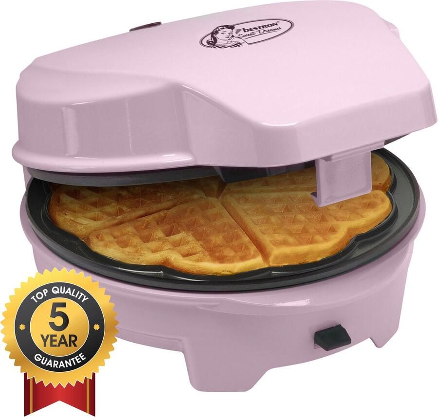 Bestron 3-in-1 cakemaker in retro-design met 3 verwisselbare bakplaten: donut- cupcake- en cakepopmaker met indicatielampje & antiaanbaklaag 700 watt roze