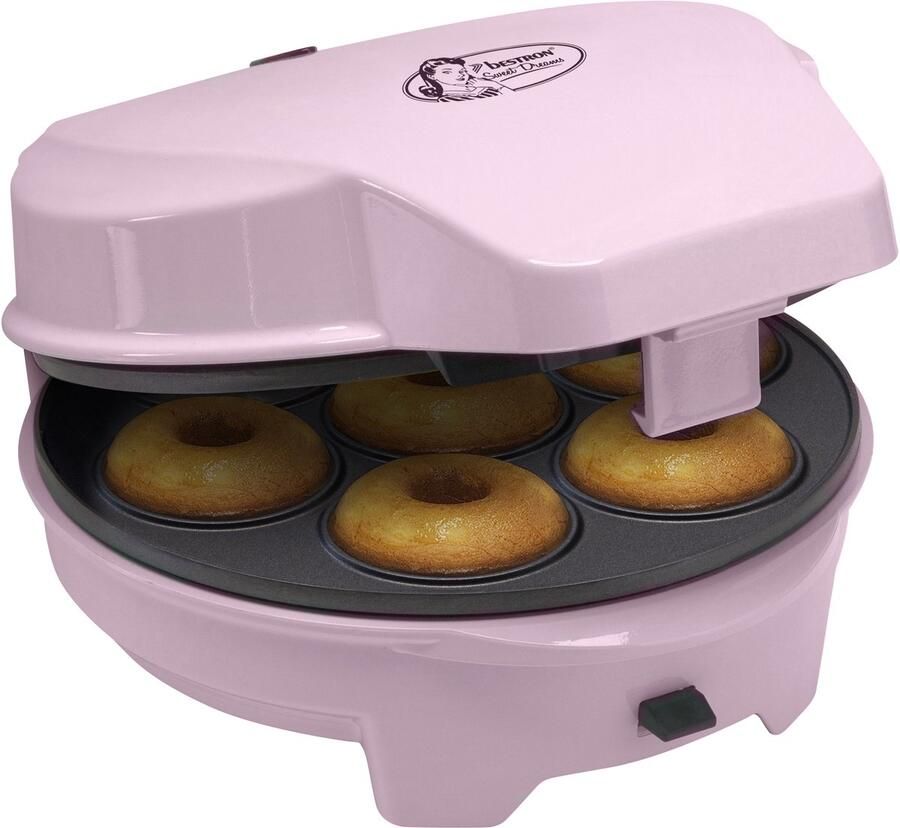 Bestron 3-in-1 cakemaker in retro-design met 3 verwisselbare bakplaten: donut- cupcake- en cakepopmaker met indicatielampje & antiaanbaklaag 700 watt roze - Foto 5