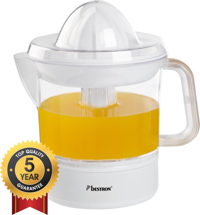 Bestron elektrische Citruspers Sinaasappelpers incl. 2 perskogels en aromadeksel motor met twee draairichtingen (links rechts) sap reservoir: 0.7 liter 40 Watt Wit Imitatiehout - Foto 2