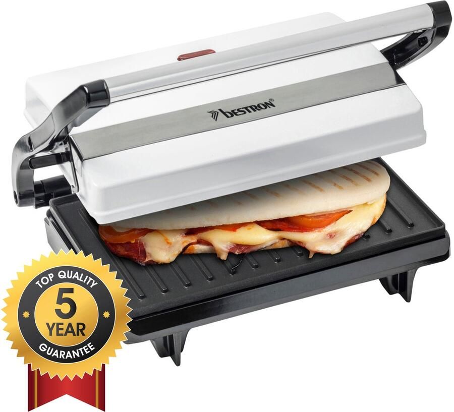 Bestron Contactgrill voor 2 Personen Paninimaker met Vetopvangbak & antiaanbaklaag 700 Watt Wit - Foto 2