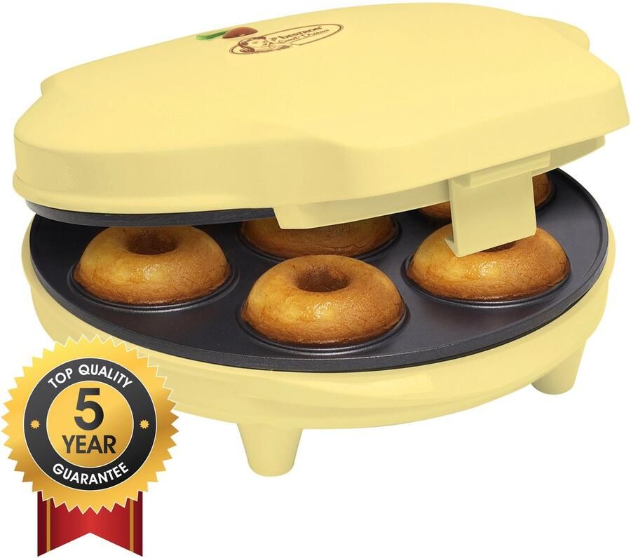 Bestron Donutmaker in retro design Mini-Donutmaker voor 7 kleine donuts incl. indicatielampje & antiaanbaklaag 700 watt Geel