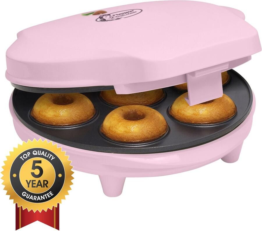 Bestron Donutmaker in retro design Mini-Donutmaker voor 7 kleine donuts incl. indicatielampje & antiaanbaklaag 700 watt Roze - Foto 2