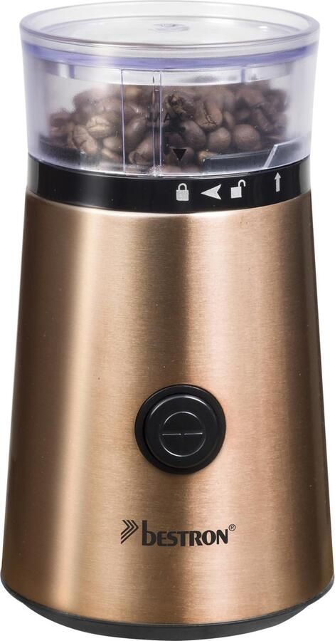 Bestron electrische Koffiemolen bonenmaler met rvs maler capaciteit van 50 gr. Bonen 150Watt ACG1000CO Koper - Foto 2