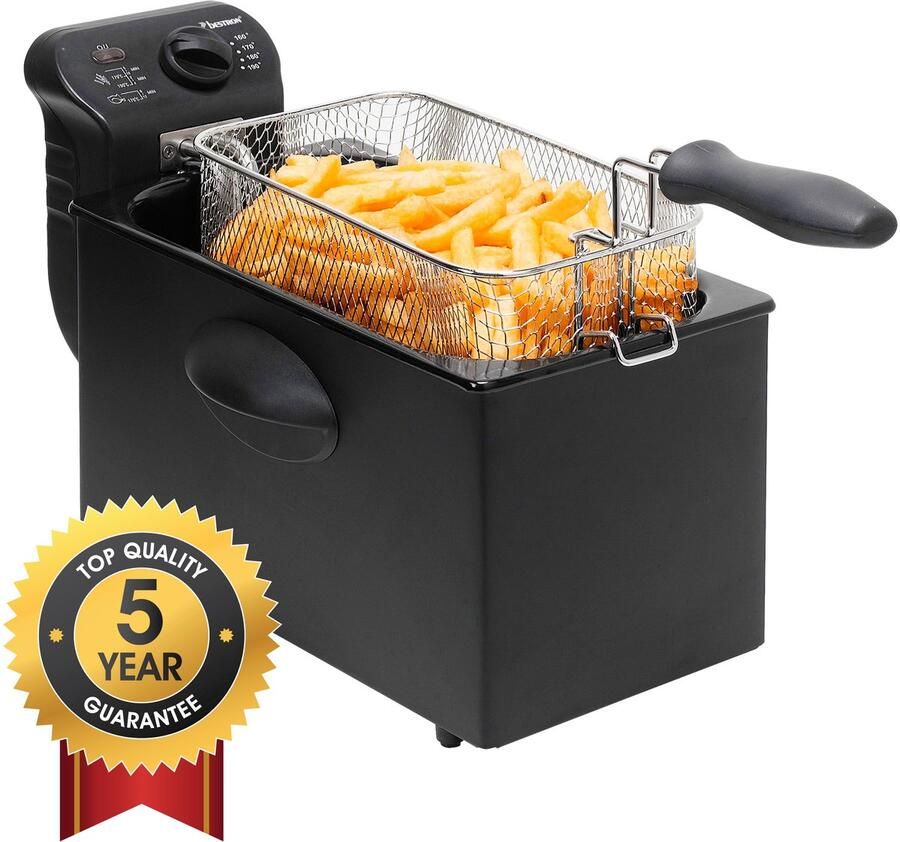 Bestron friteuse met koude zone frituurpan met mand inclusief traploos instelbare temperatuurregelaar 2000W 3 5 L zwart - Foto 2