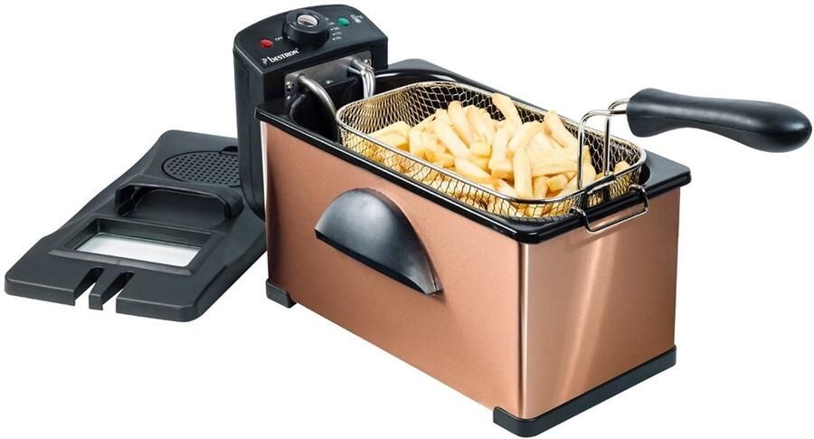 Bestron friteuse met koude zone frituurpan met mand inclusief kijkvenster en traploos instelbare temperatuurregelaar 2000W koper - Foto 10