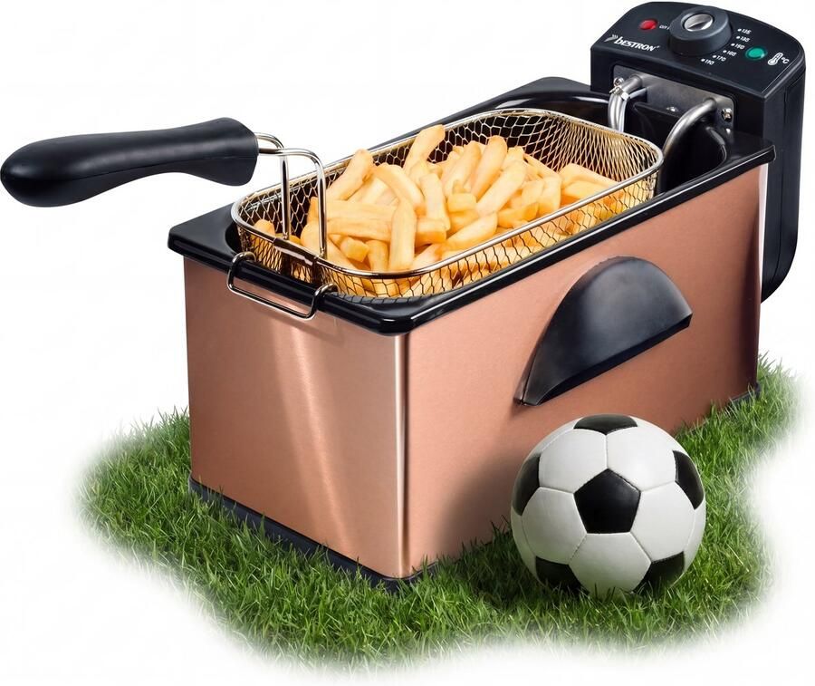 Bestron friteuse met koude zone frituurpan met mand inclusief kijkvenster en traploos instelbare temperatuurregelaar 2000W koper - Foto 3