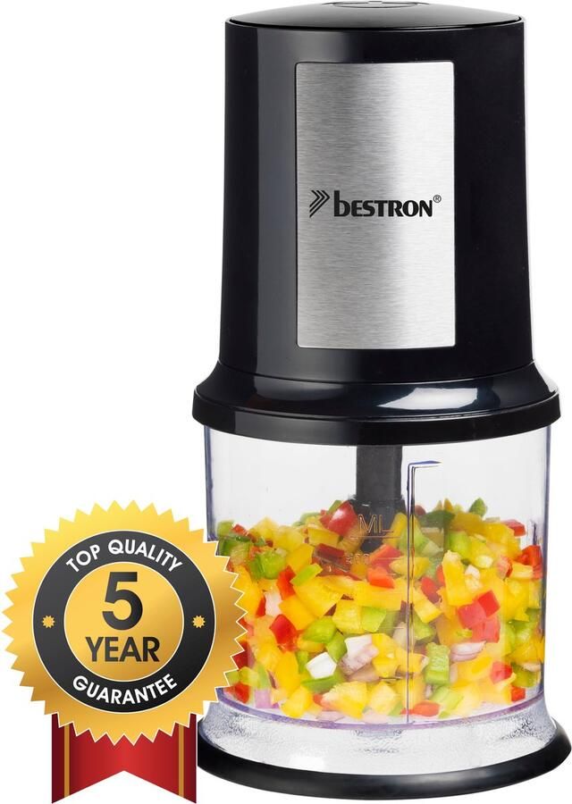Bestron electrische Hakmolen twee rvs Hakmessen & 500 ml cacpaciteit grote Pulsschakelaar 400 Watt AKC200 zwart silver
