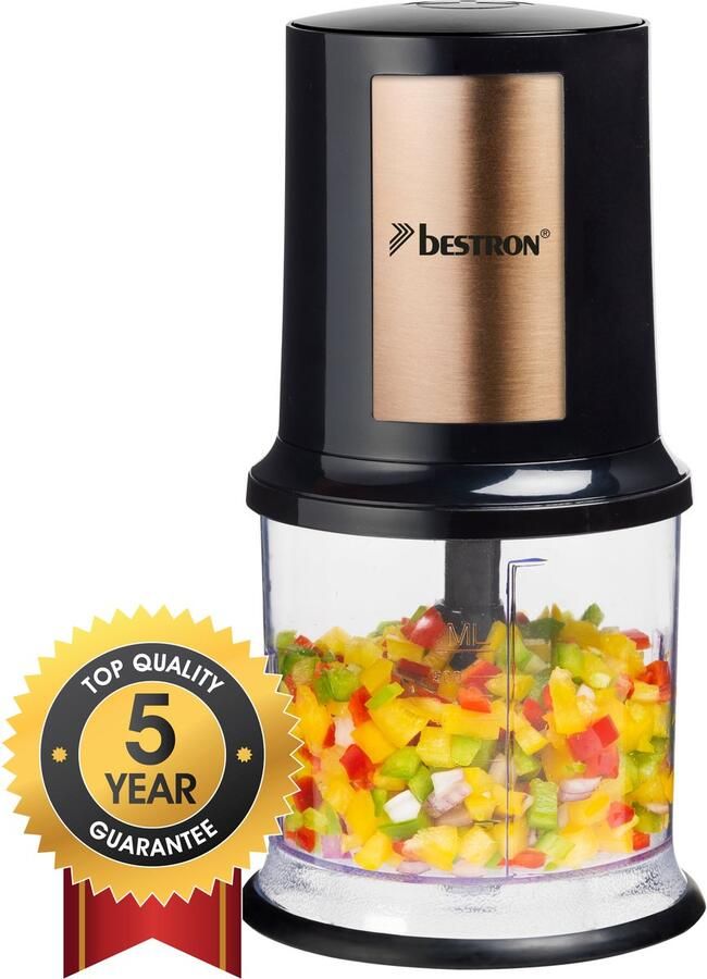Bestron electrische Hakmolen twee rvs Hakmessen & 500 ml cacpaciteit grote Pulsschakelaar 400 Watt AKC200CO koper