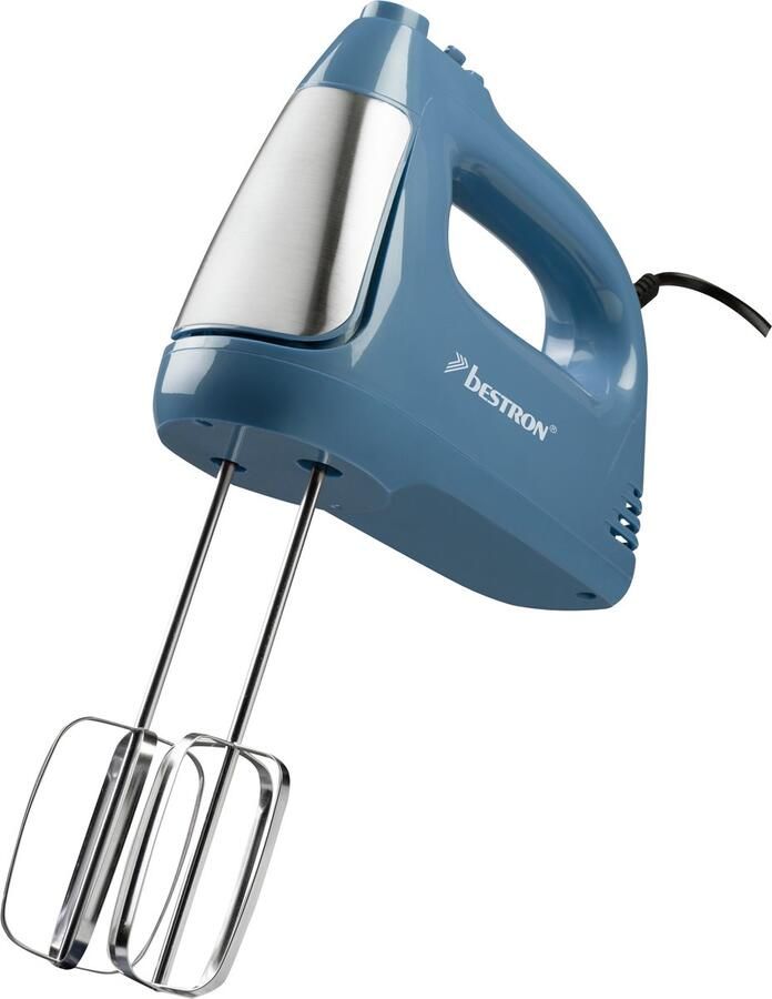 Bestron Handmixer AHM400SPNB – 300W – 6 Snelheden + Turbo – Inclusief Gardes en Deeghaken – Retro blauw