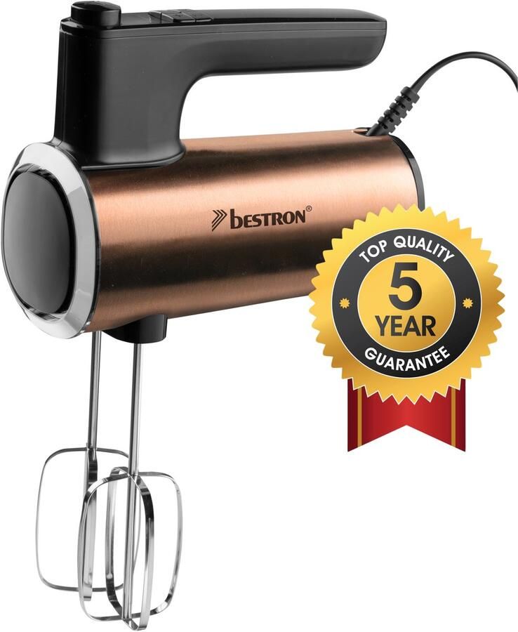 Bestron Power Handmixer krachtige handmixer met 6 snelheden turbo-functie & LCD-display mixer inclusief 2 gardes & 2 kneedhaken lichtgewicht van 1KG koper