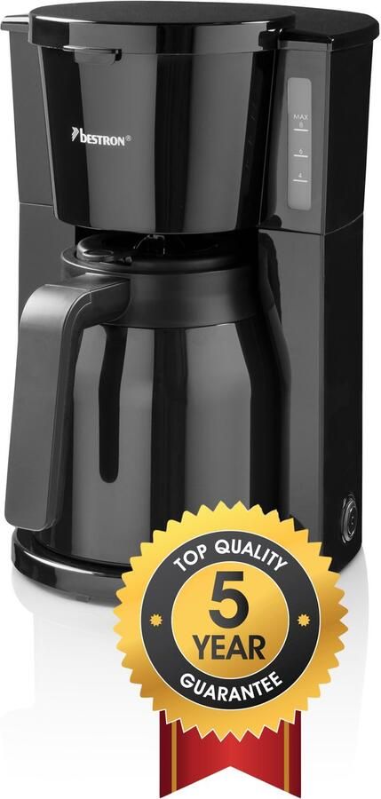Bestron Filterkoffiezetapparaat voor 8 kopjes koffie Filterkoffiemachine incl. twee Thermokannen Permanentfilter & Indicatielampje 900Watt Zwart - Foto 4
